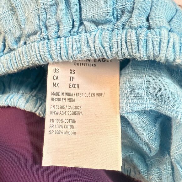 AMERICAN EAGLE Crop Tank Top XS Ruched Light Blue Cotton Pleated Stretch NWT B86 - Picture 6 of 6